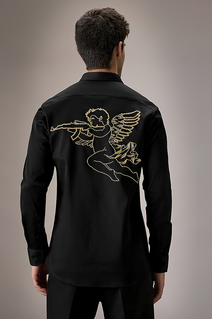 Black Cotton Cupid Hand Embroidered Party Wear Shirt by Komal Kothari at Pernia's Pop Up Shop