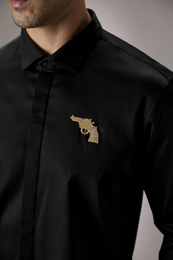 Black Cotton Cupid Hand Embroidered Party Wear Shirt by Komal Kothari at Pernia's Pop Up Shop