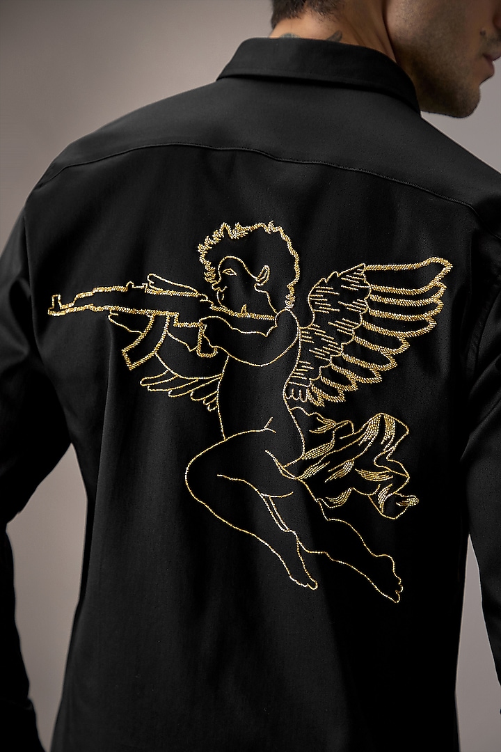 Black Cotton Cupid Hand Embroidered Party Wear Shirt by Komal Kothari at Pernia's Pop Up Shop