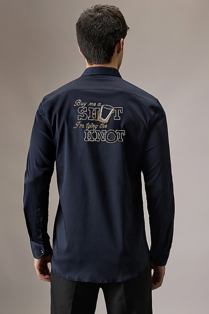 Navy Blue Cotton Hand Embroidered Party Wear Shirt by Komal Kothari at Pernia's Pop Up Shop