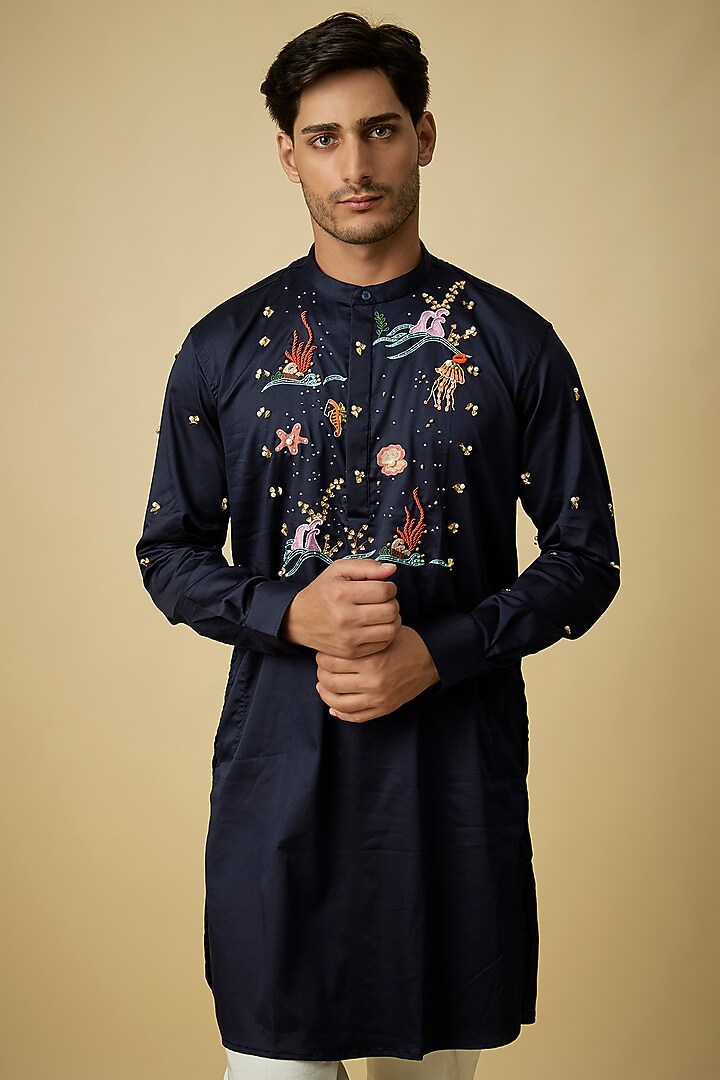 Navy Blue Cotton Kurta by Komal Kothari at Pernia's Pop Up Shop