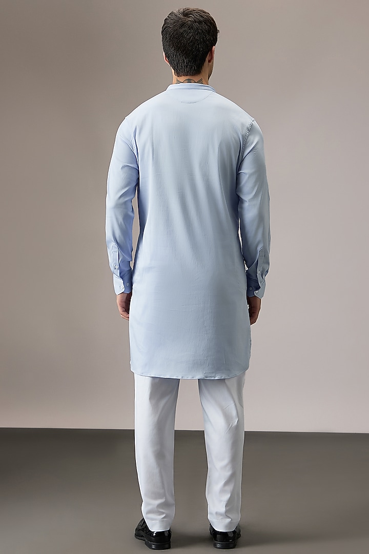 Powder Blue Cotton Hand Embroidered Kurta by Komal Kothari at Pernia's Pop Up Shop