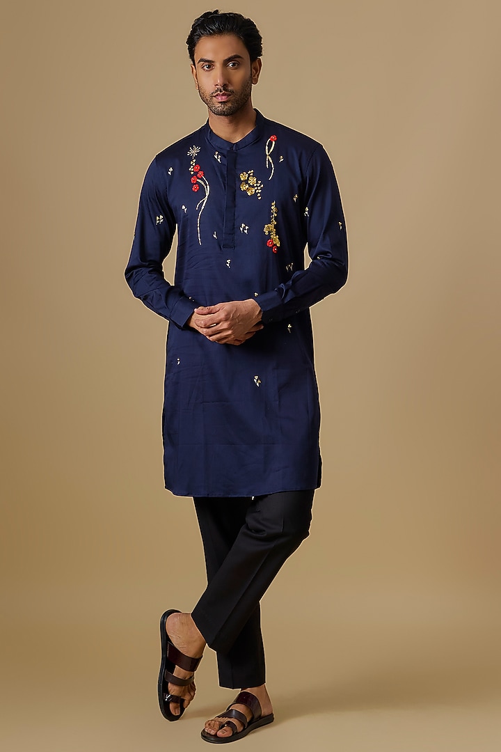 Navy Cotton Kurta by Komal Kothari at Pernia's Pop Up Shop