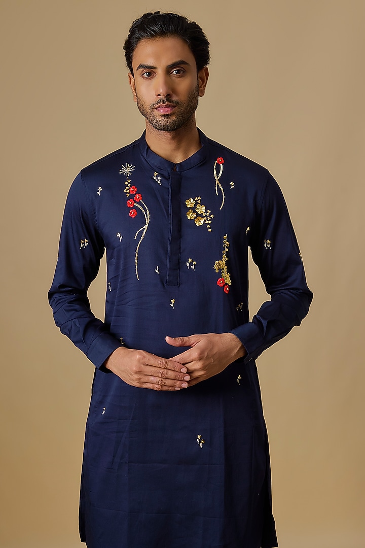 Navy Cotton Kurta by Komal Kothari at Pernia's Pop Up Shop