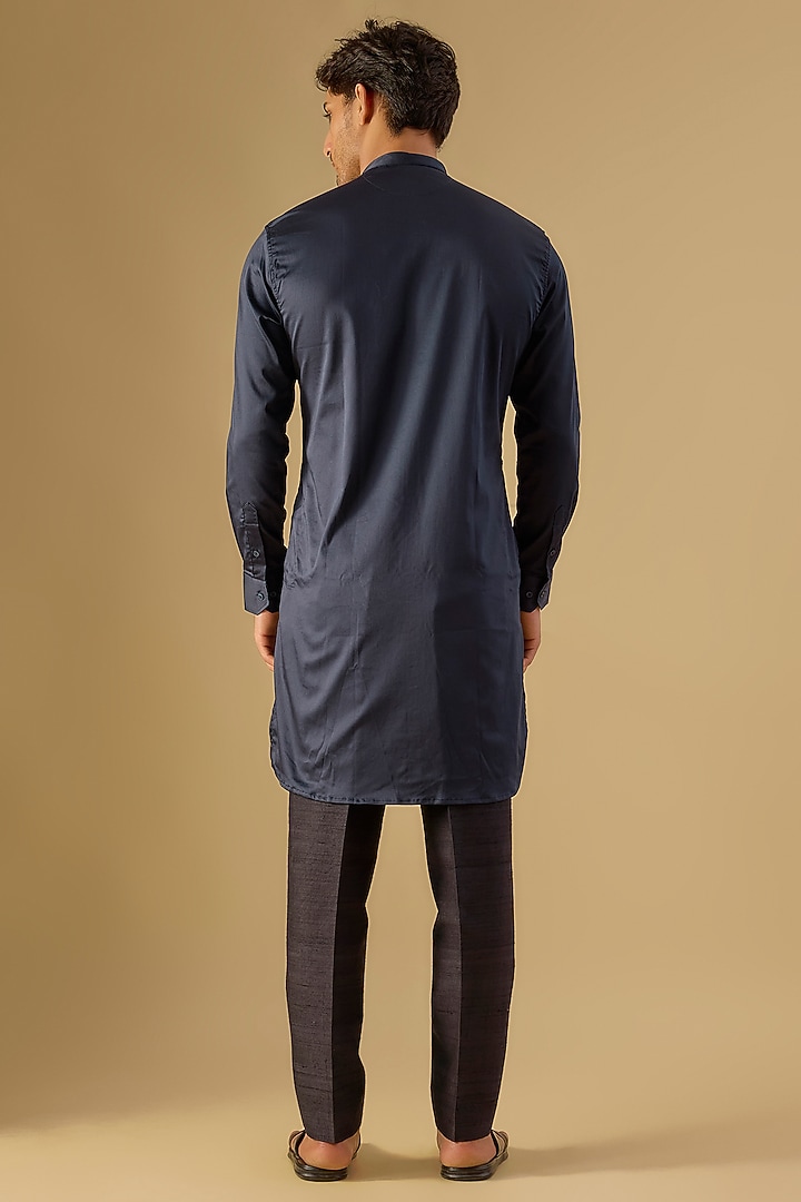Navy Cotton Hand Embroidered Handcrafted Kurta by Komal Kothari at Pernia's Pop Up Shop
