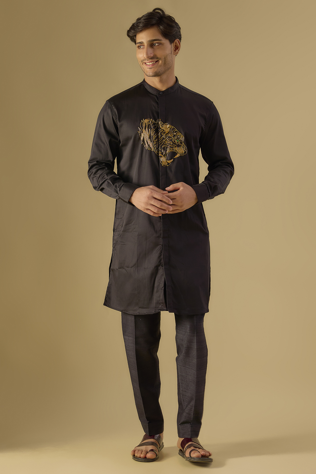 Black Cotton Hand Embroidered Handcrafted Kurta by Komal Kothari