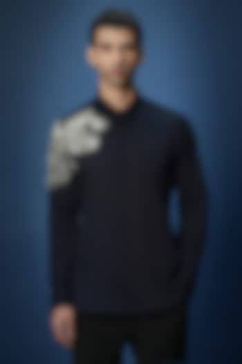 Navy Cotton Embroidered Party Wear Shirt by Komal Kothari at Pernia's Pop Up Shop