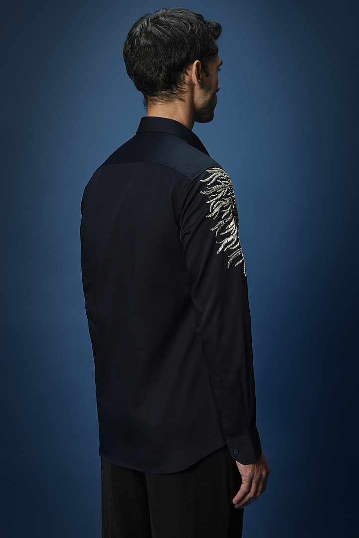 Navy Cotton Embroidered Party Wear Shirt by Komal Kothari at Pernia's Pop Up Shop