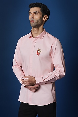 Baby Pink Cotton Hand Embroidered Shirt by Komal Kothari
