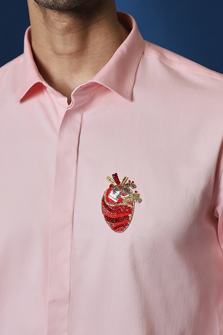 Baby Pink Cotton Hand Embroidered Party Wear Shirt by Komal Kothari at Pernia's Pop Up Shop