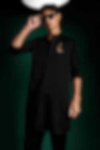 Black Cotton & Satin Hand Embroidered Kurta by Komal Kothari at Pernia's Pop Up Shop