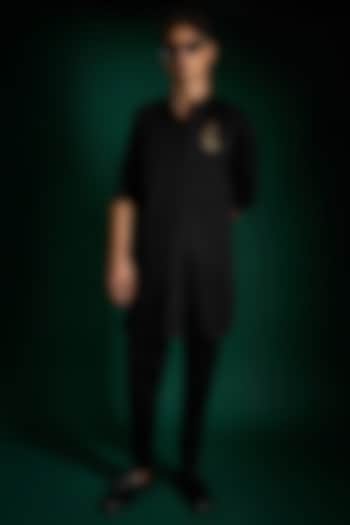 Black Cotton & Satin Hand Embroidered Kurta Set by Komal Kothari at Pernia's Pop Up Shop