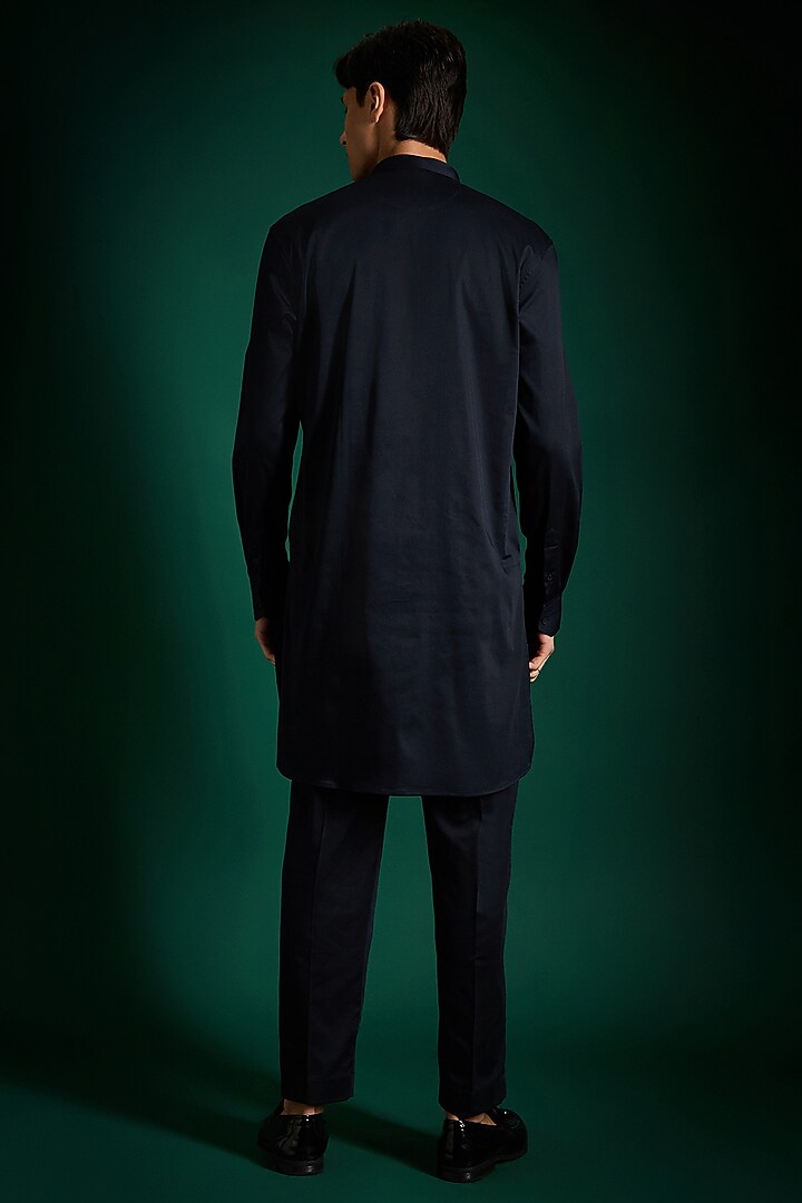 Navy Cotton & Satin Hand Embroidered Kurta by Komal Kothari at Pernia's Pop Up Shop