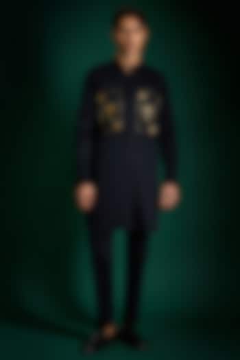 Navy Cotton & Satin Hand Embroidered Kurta Set by Komal Kothari at Pernia's Pop Up Shop