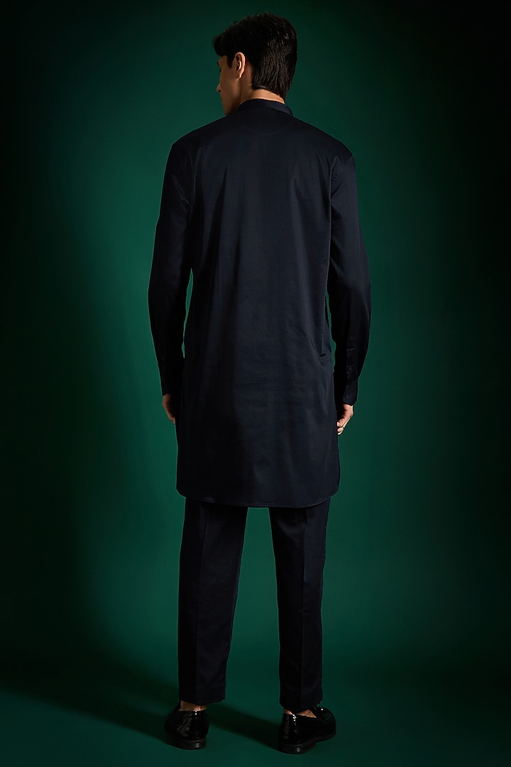 Navy Cotton & Satin Hand Embroidered Kurta Set by Komal Kothari at Pernia's Pop Up Shop