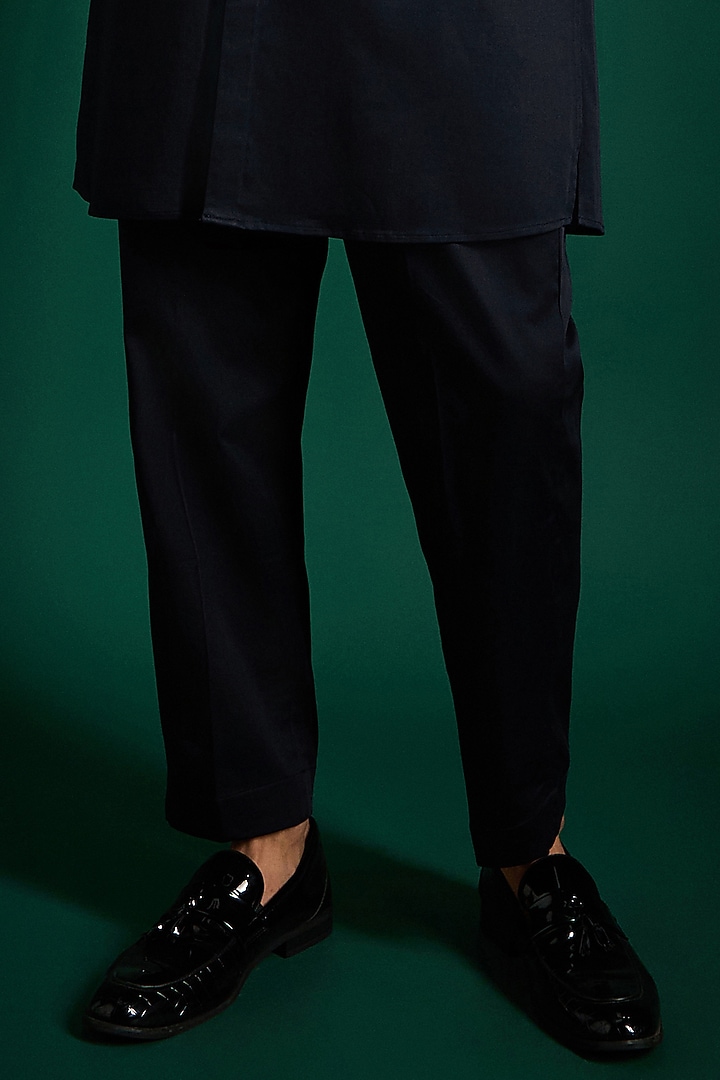 Navy Cotton & Satin Hand Embroidered Kurta Set by Komal Kothari at Pernia's Pop Up Shop