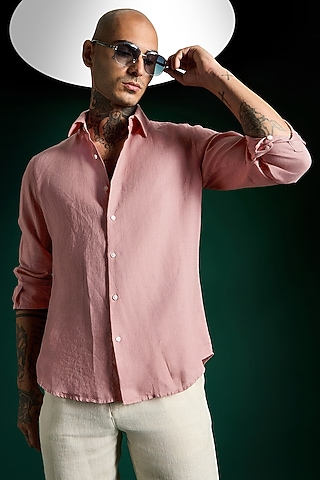 Salmon Pink Linen Shirt by Komal Kothari