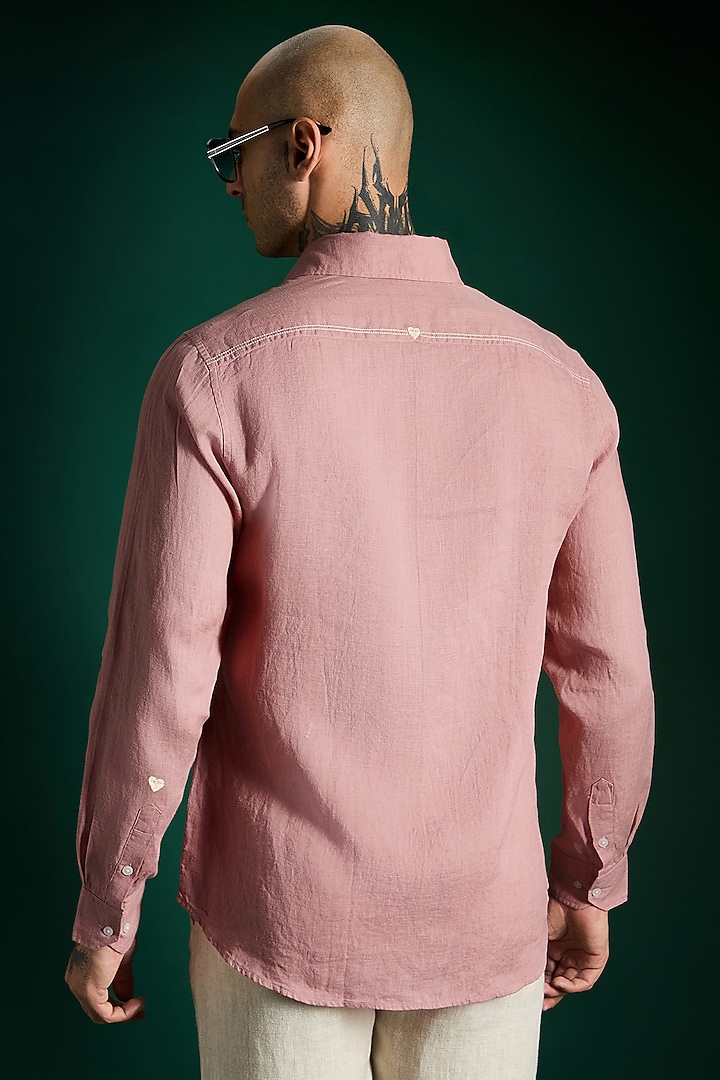 Salmon Pink Linen Party Wear Shirt by Komal Kothari at Pernia's Pop Up Shop