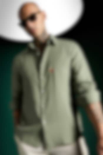 Olive Green Linen Party Wear Shirt by Komal Kothari at Pernia's Pop Up Shop