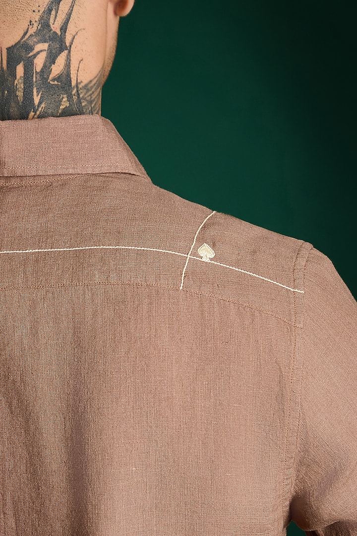 Mocha Brown Linen Party Wear Shirt by Komal Kothari at Pernia's Pop Up Shop