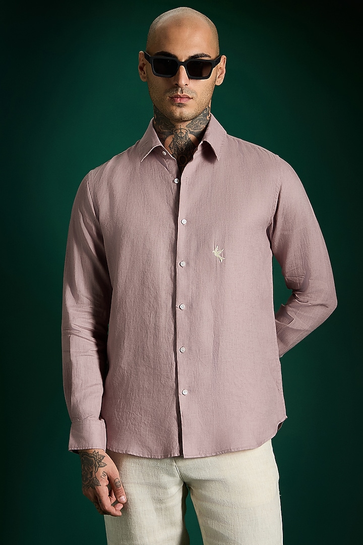 Dusky Pink Linen Party Wear Shirt by Komal Kothari at Pernia's Pop Up Shop