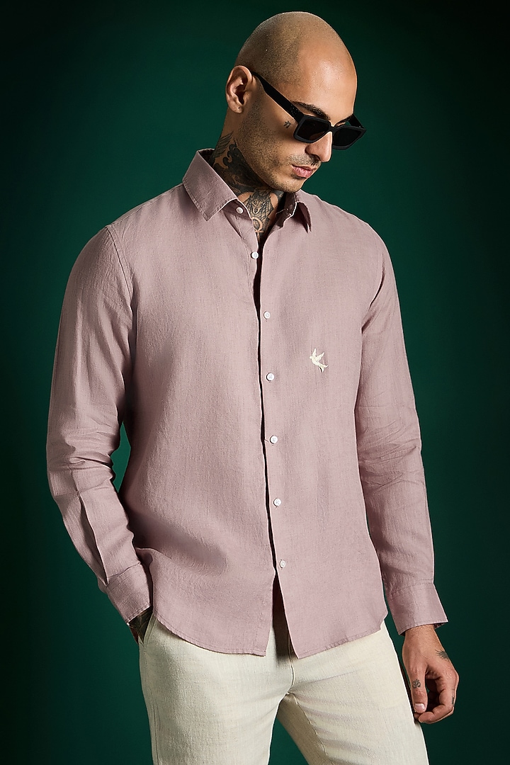 Dusky Pink Linen Party Wear Shirt by Komal Kothari at Pernia's Pop Up Shop