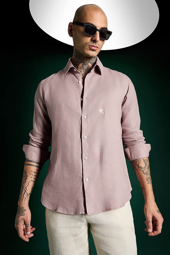Dusky Pink Linen Party Wear Shirt by Komal Kothari at Pernia's Pop Up Shop