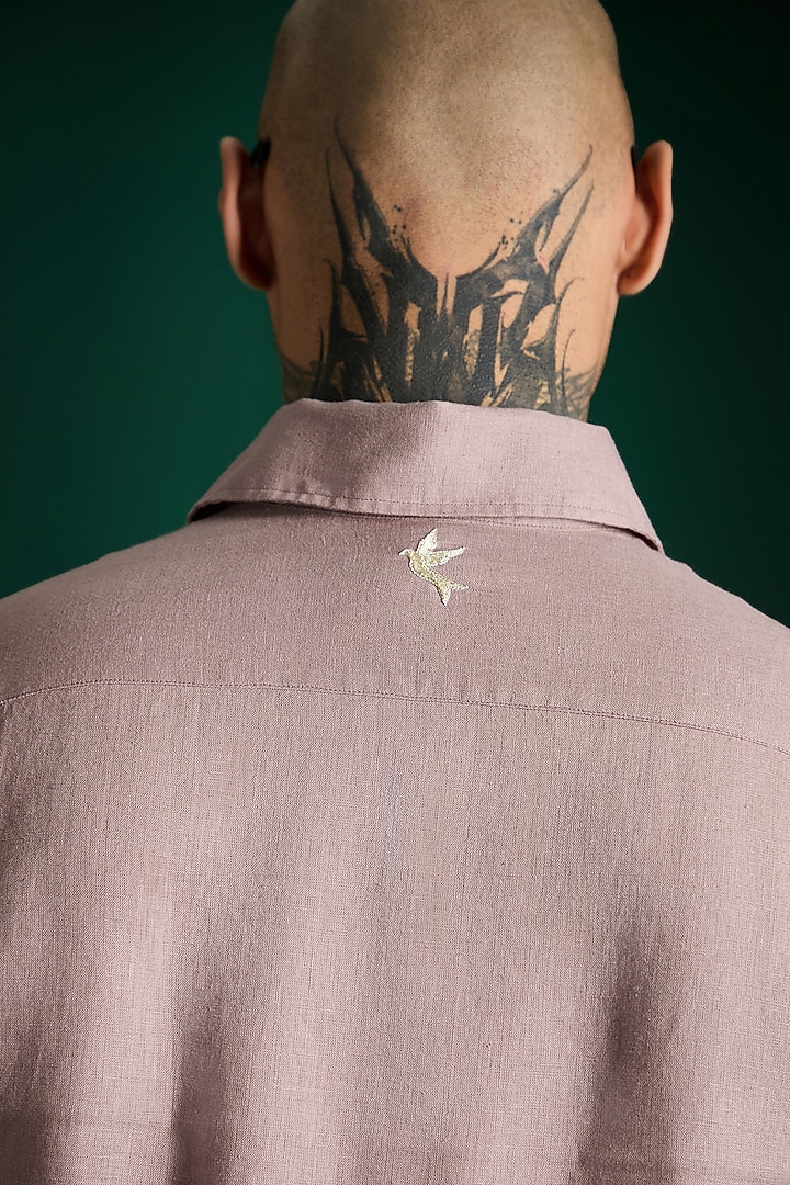 Dusky Pink Linen Party Wear Shirt by Komal Kothari at Pernia's Pop Up Shop