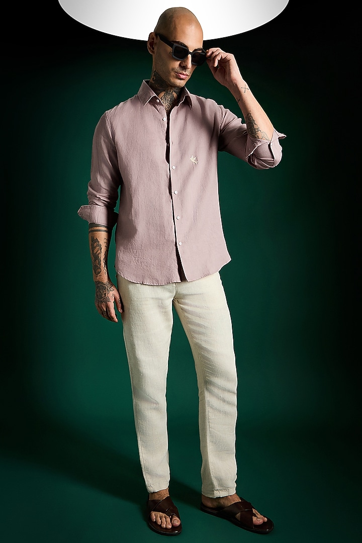 Dusky Pink Linen Party Wear Shirt by Komal Kothari at Pernia's Pop Up Shop