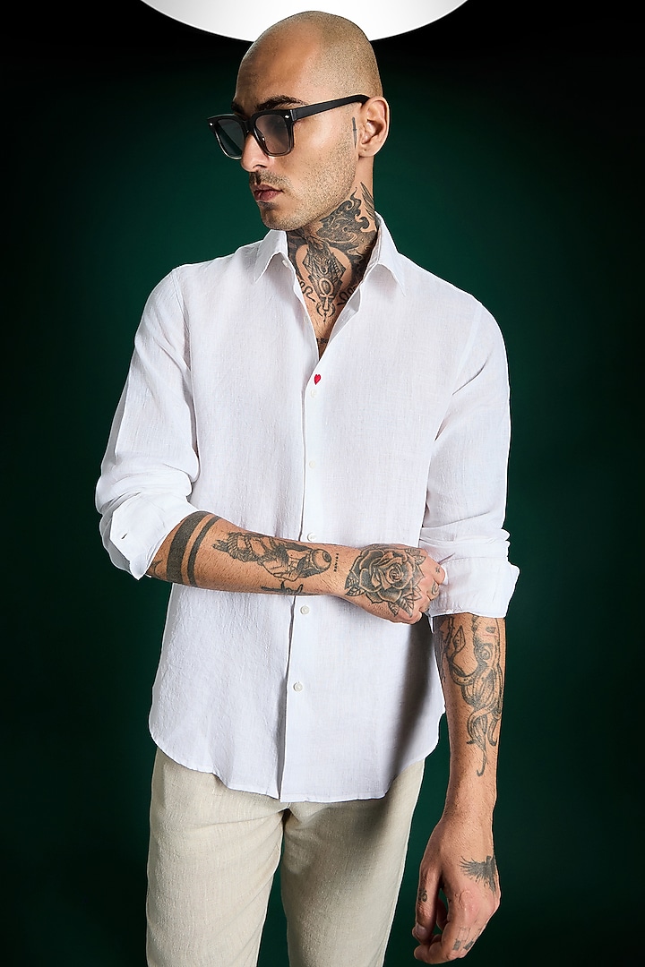 White Linen Party Wear Shirt by Komal Kothari at Pernia's Pop Up Shop