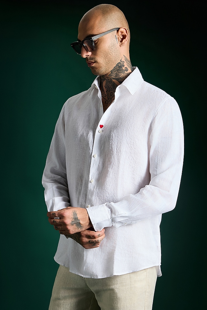 White Linen Party Wear Shirt by Komal Kothari at Pernia's Pop Up Shop