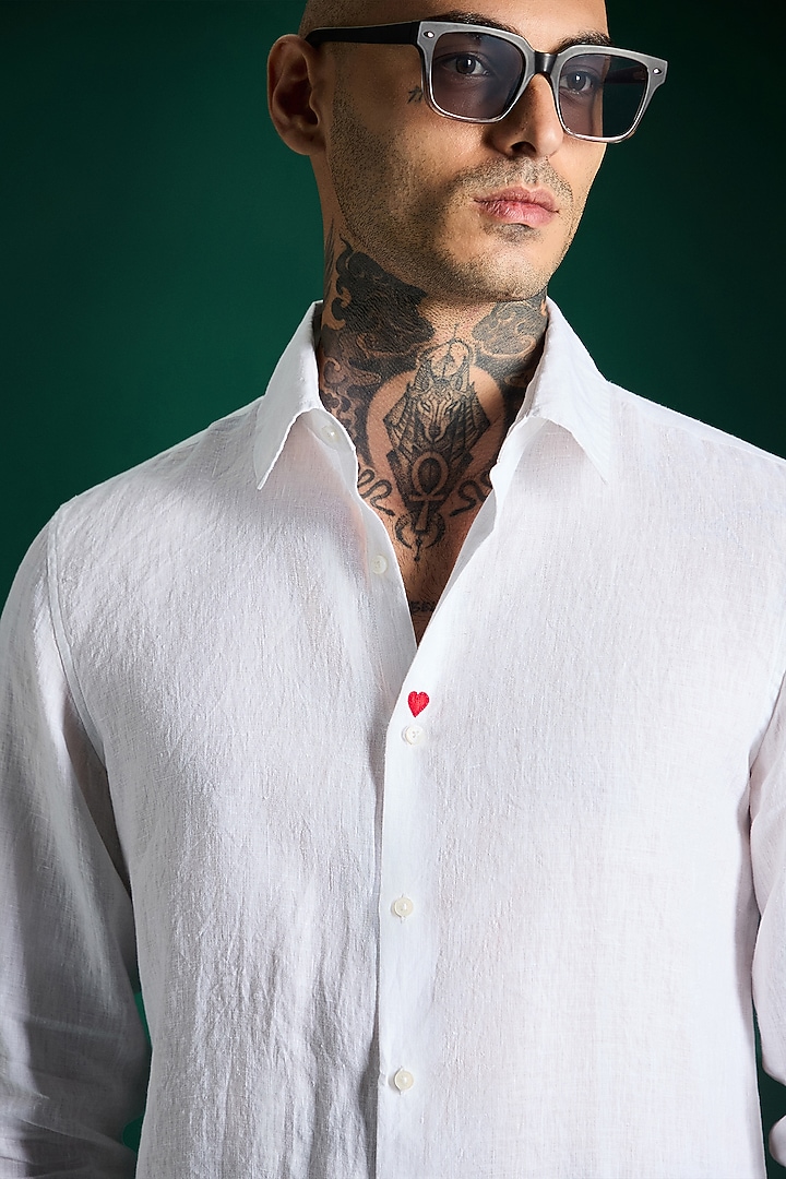 White Linen Party Wear Shirt by Komal Kothari at Pernia's Pop Up Shop