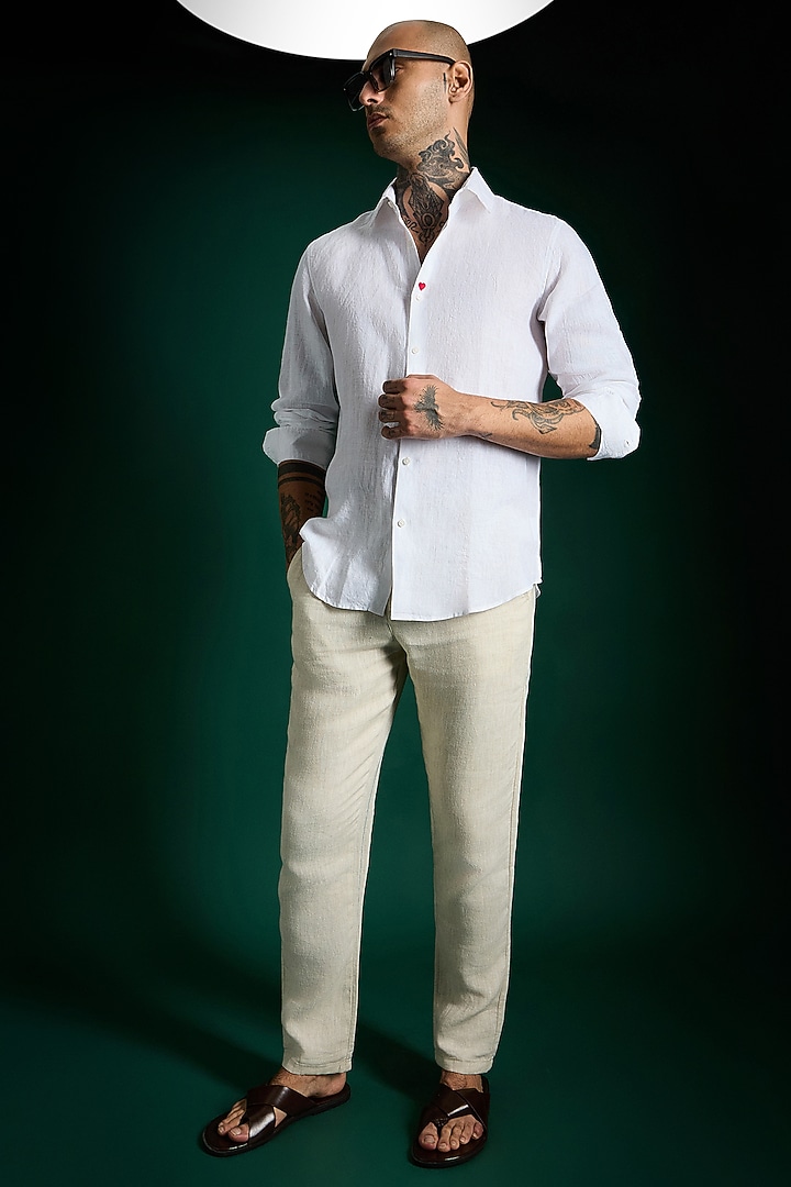 White Linen Party Wear Shirt by Komal Kothari at Pernia's Pop Up Shop
