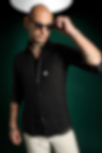 Black Linen Party Wear Shirt by Komal Kothari at Pernia's Pop Up Shop