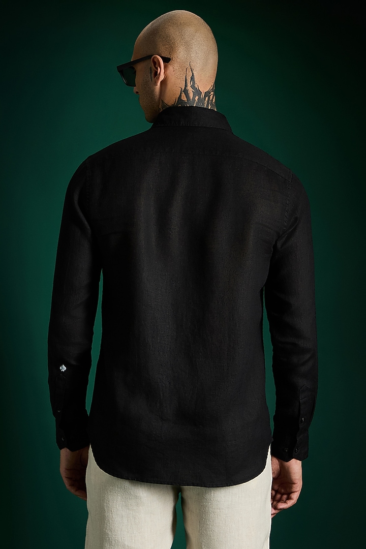 Black Linen Party Wear Shirt by Komal Kothari at Pernia's Pop Up Shop