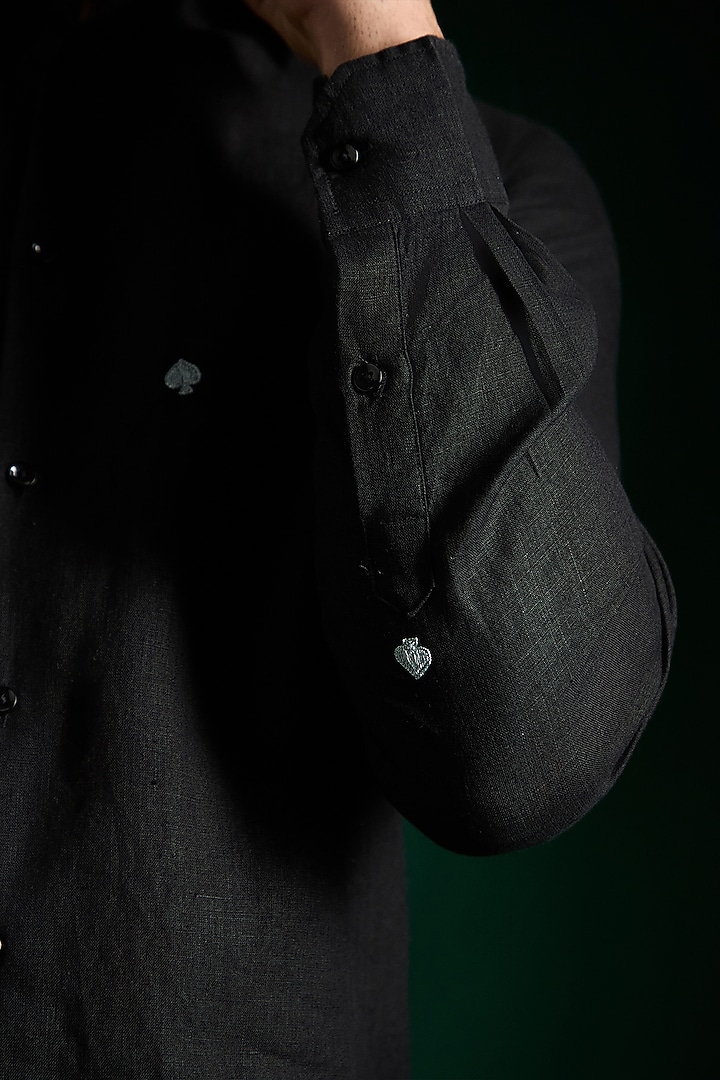 Black Linen Party Wear Shirt by Komal Kothari at Pernia's Pop Up Shop