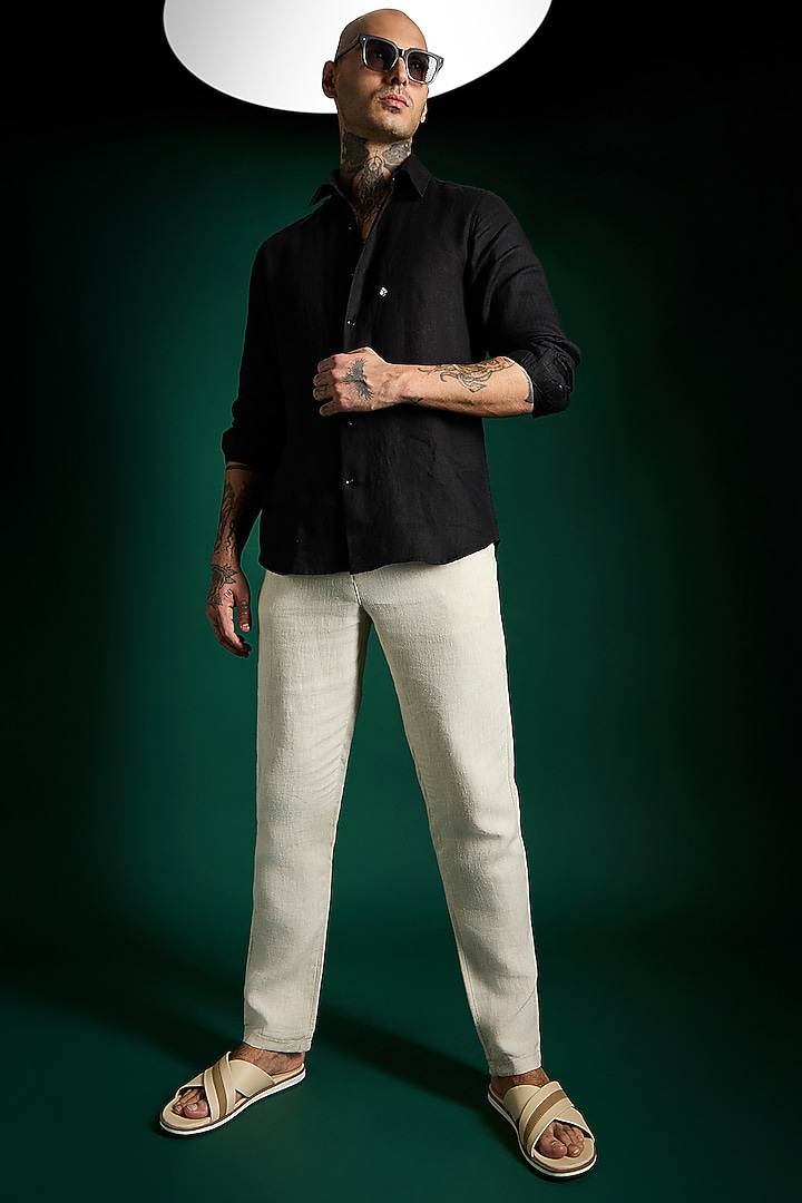 Black Linen Party Wear Shirt by Komal Kothari at Pernia's Pop Up Shop