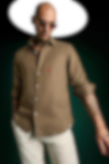 Cocoa Brown Linen Party Wear Shirt by Komal Kothari at Pernia's Pop Up Shop