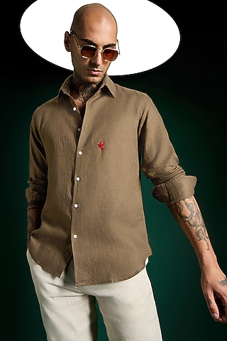 Cocoa Brown Linen Shirt by Komal Kothari