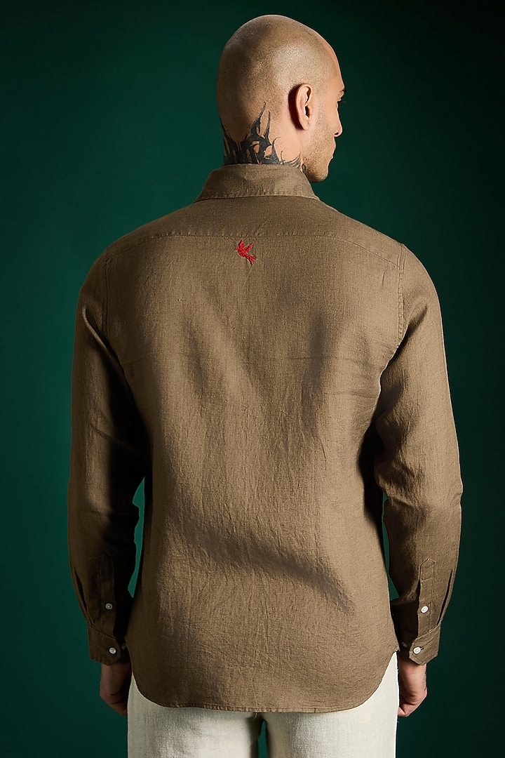 Cocoa Brown Linen Party Wear Shirt by Komal Kothari at Pernia's Pop Up Shop
