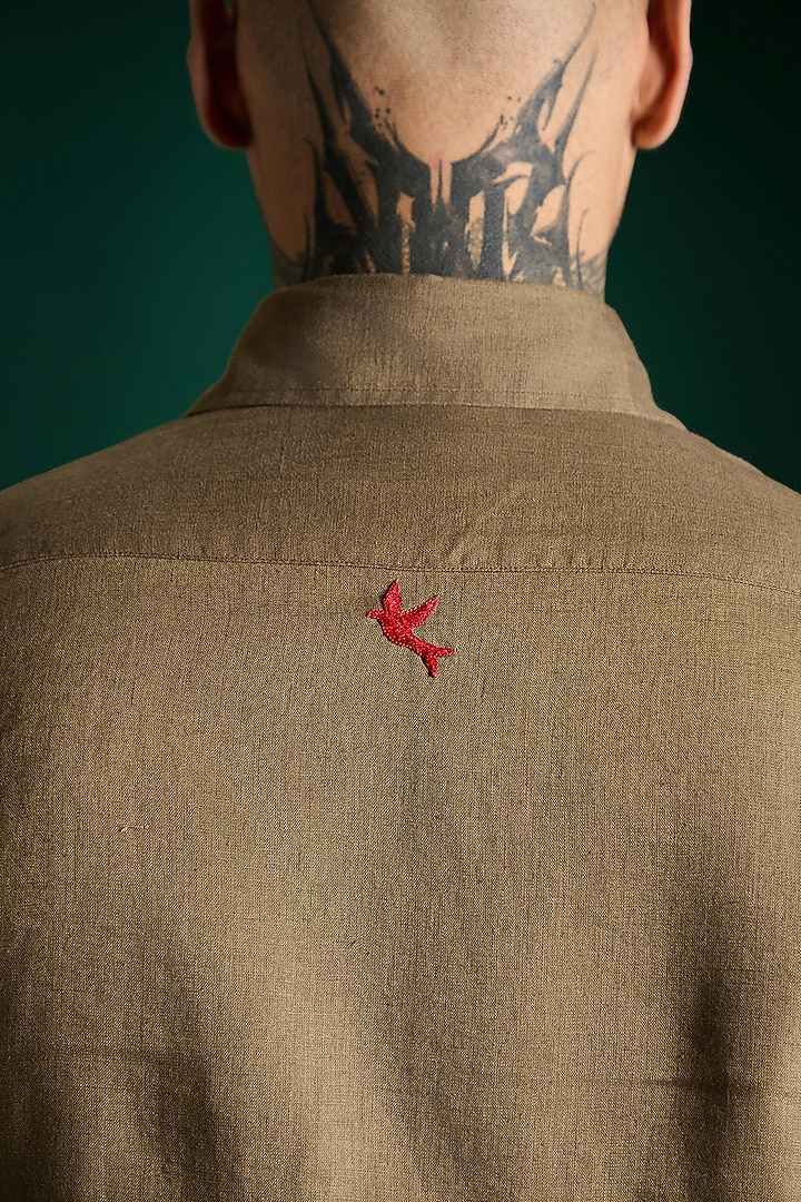 Cocoa Brown Linen Party Wear Shirt by Komal Kothari at Pernia's Pop Up Shop