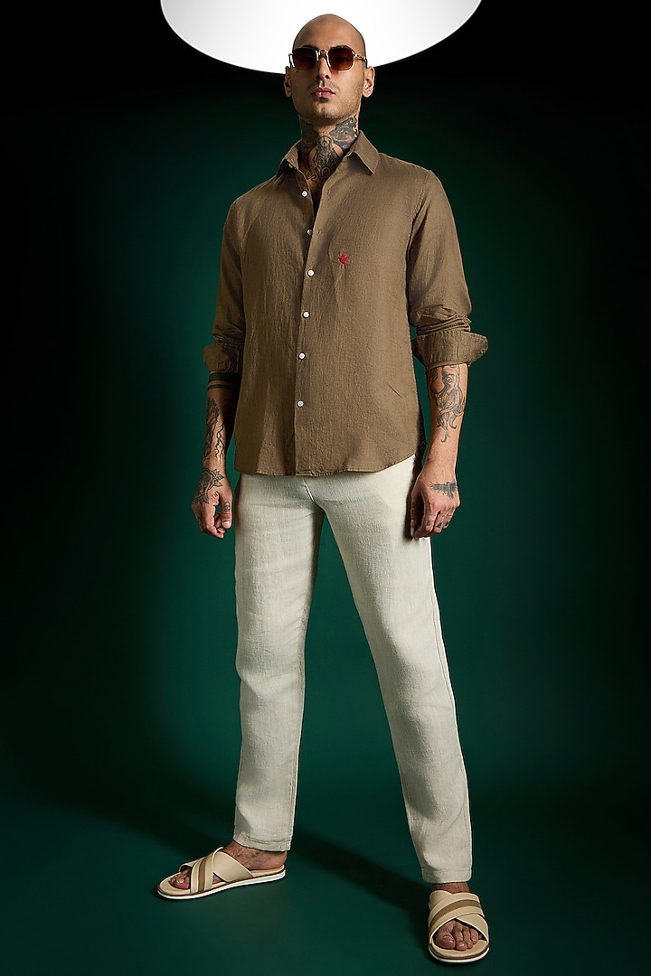 Cocoa Brown Linen Party Wear Shirt by Komal Kothari at Pernia's Pop Up Shop