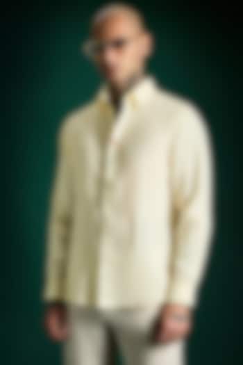 Ivory Linen Party Wear Shirt by Komal Kothari at Pernia's Pop Up Shop