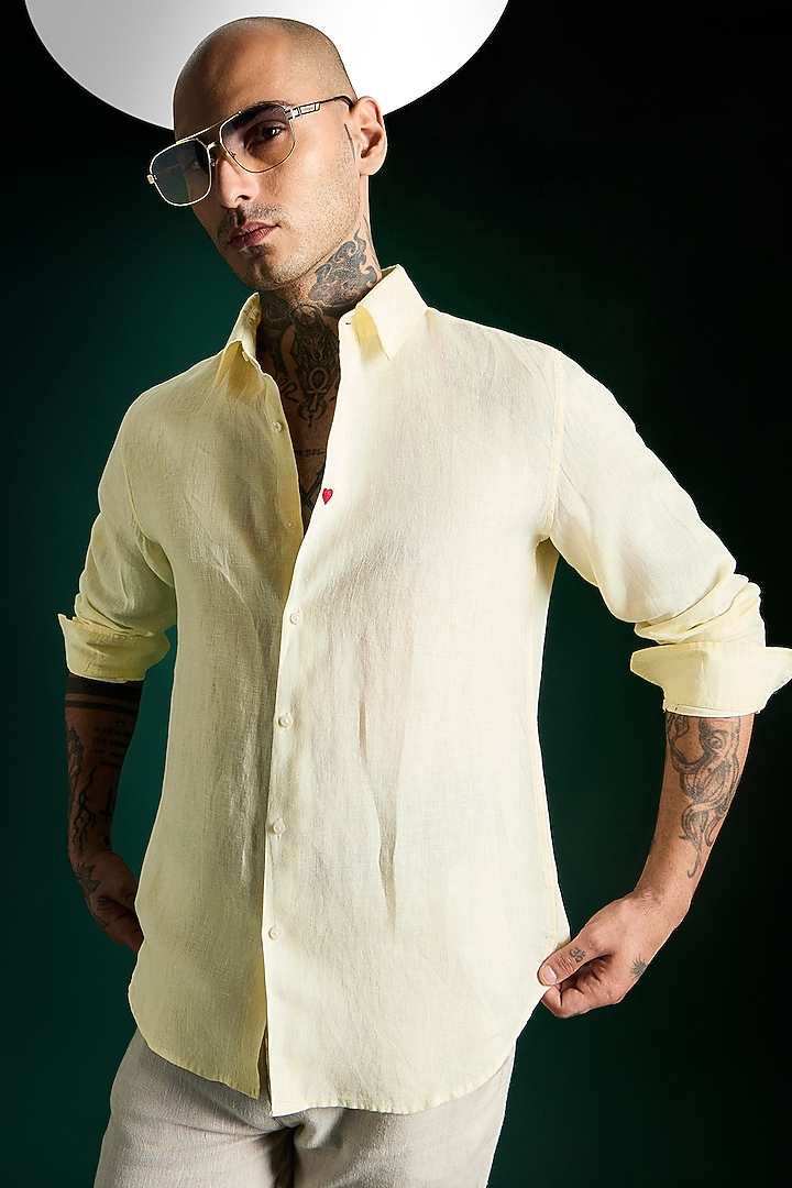 Ivory Linen Party Wear Shirt by Komal Kothari at Pernia's Pop Up Shop