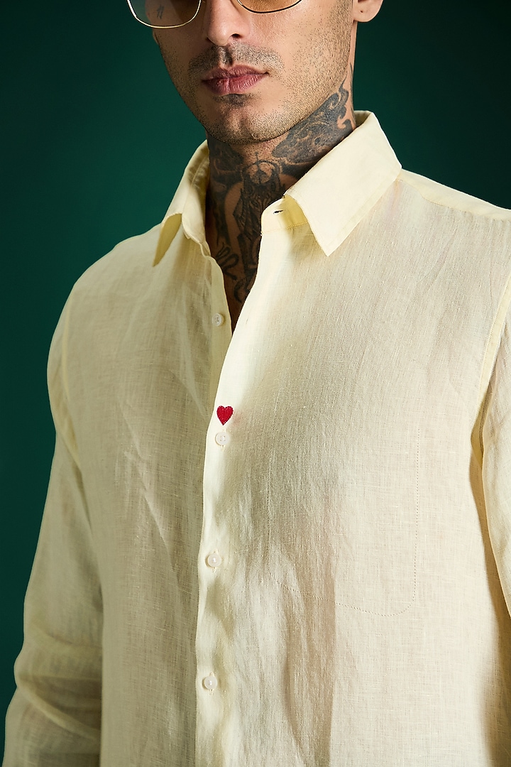 Ivory Linen Party Wear Shirt by Komal Kothari at Pernia's Pop Up Shop