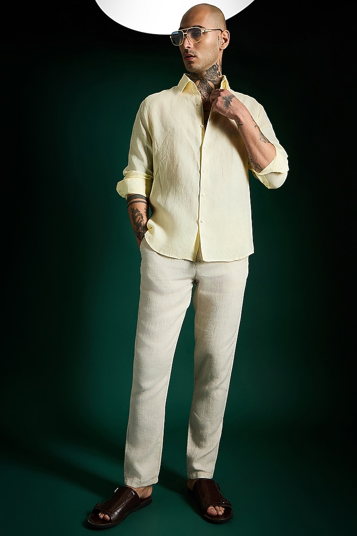 Ivory Linen Party Wear Shirt by Komal Kothari at Pernia's Pop Up Shop