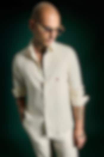 Ivory Linen Party Wear Shirt by Komal Kothari at Pernia's Pop Up Shop
