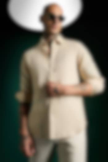 Beige Linen Party Wear Shirt by Komal Kothari at Pernia's Pop Up Shop