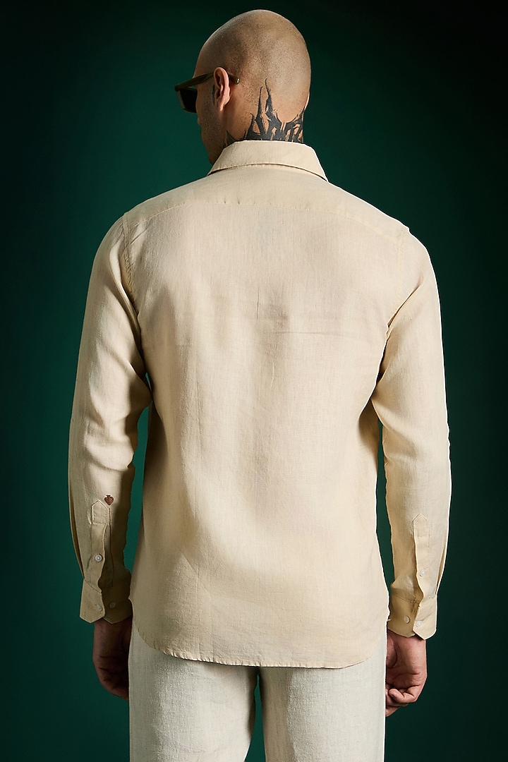 Beige Linen Party Wear Shirt by Komal Kothari at Pernia's Pop Up Shop