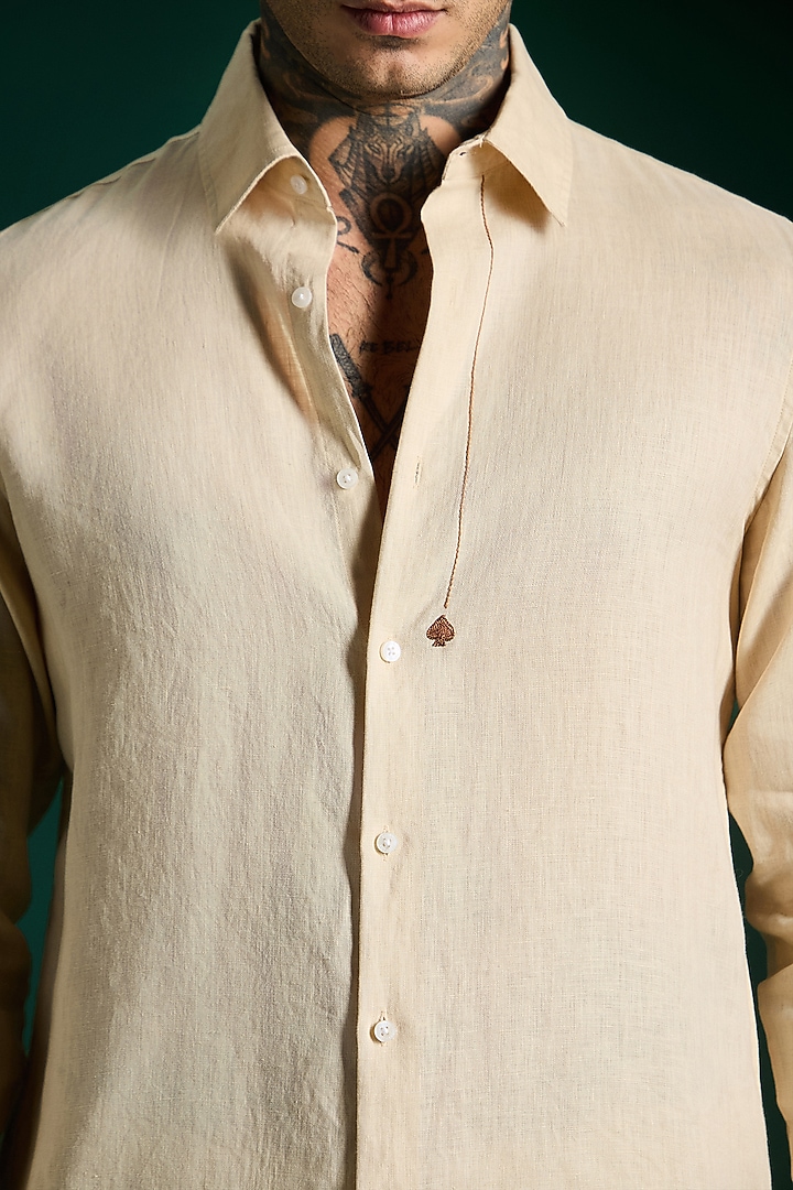 Beige Linen Party Wear Shirt by Komal Kothari at Pernia's Pop Up Shop
